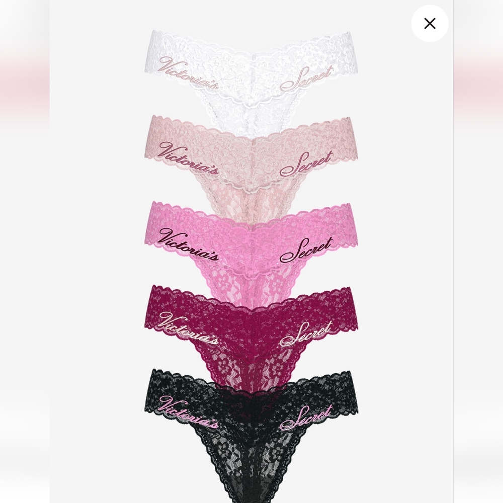Victoria's Secret Lacie Thong Panties Multi Pack White, Pink, Black Collection